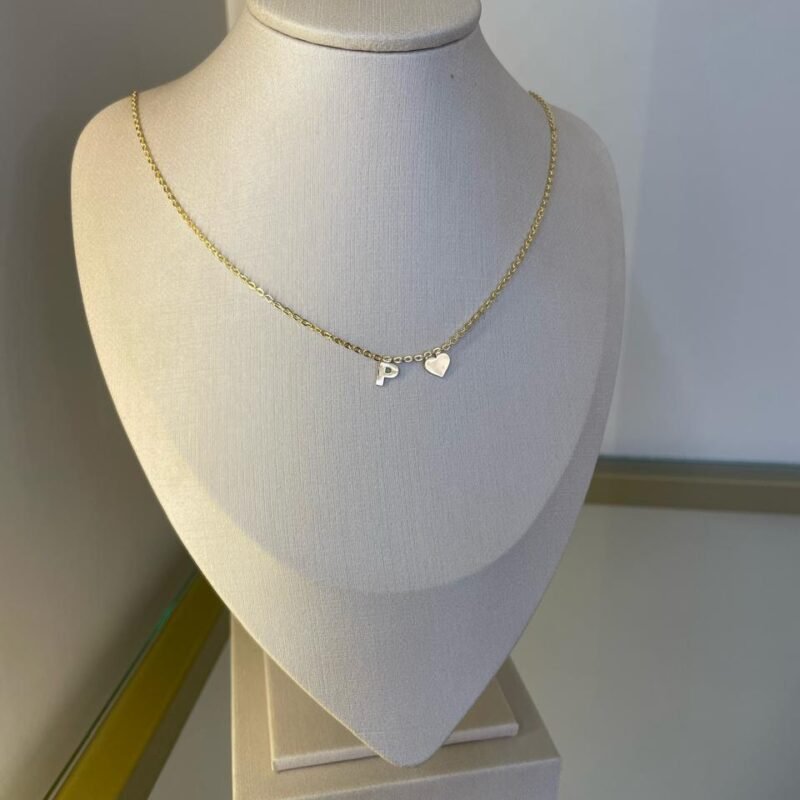 Colar Personalizado Letra e Coração Banho Ouro18k