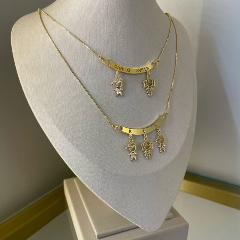 Colar Pingentes Filhos Personalizado Banhado