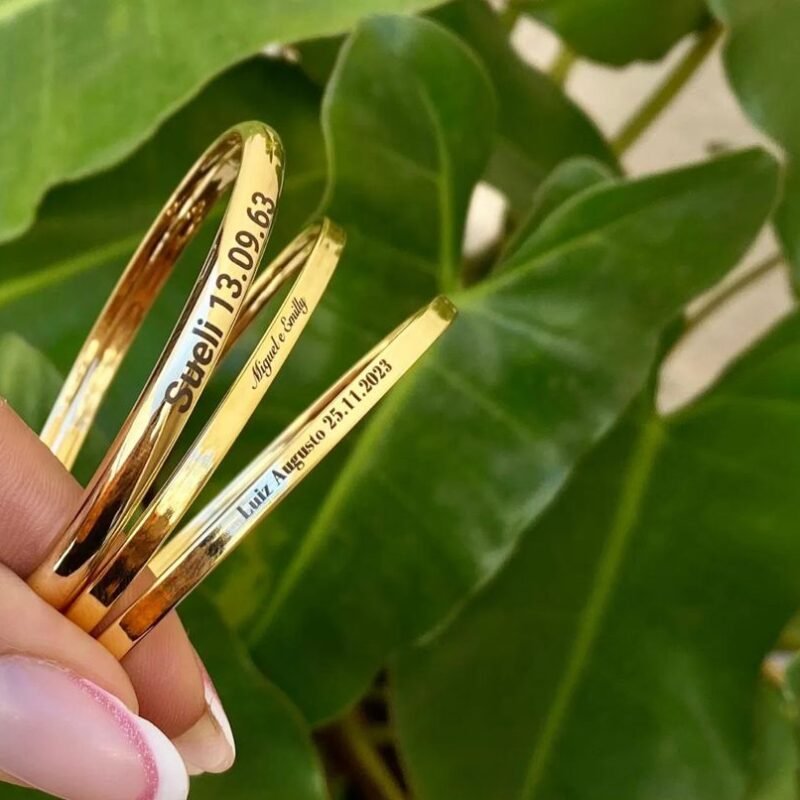 BRACELETE PERSONALIZADO REDONDO FECHO ITALIANO BANHO OURO 18K