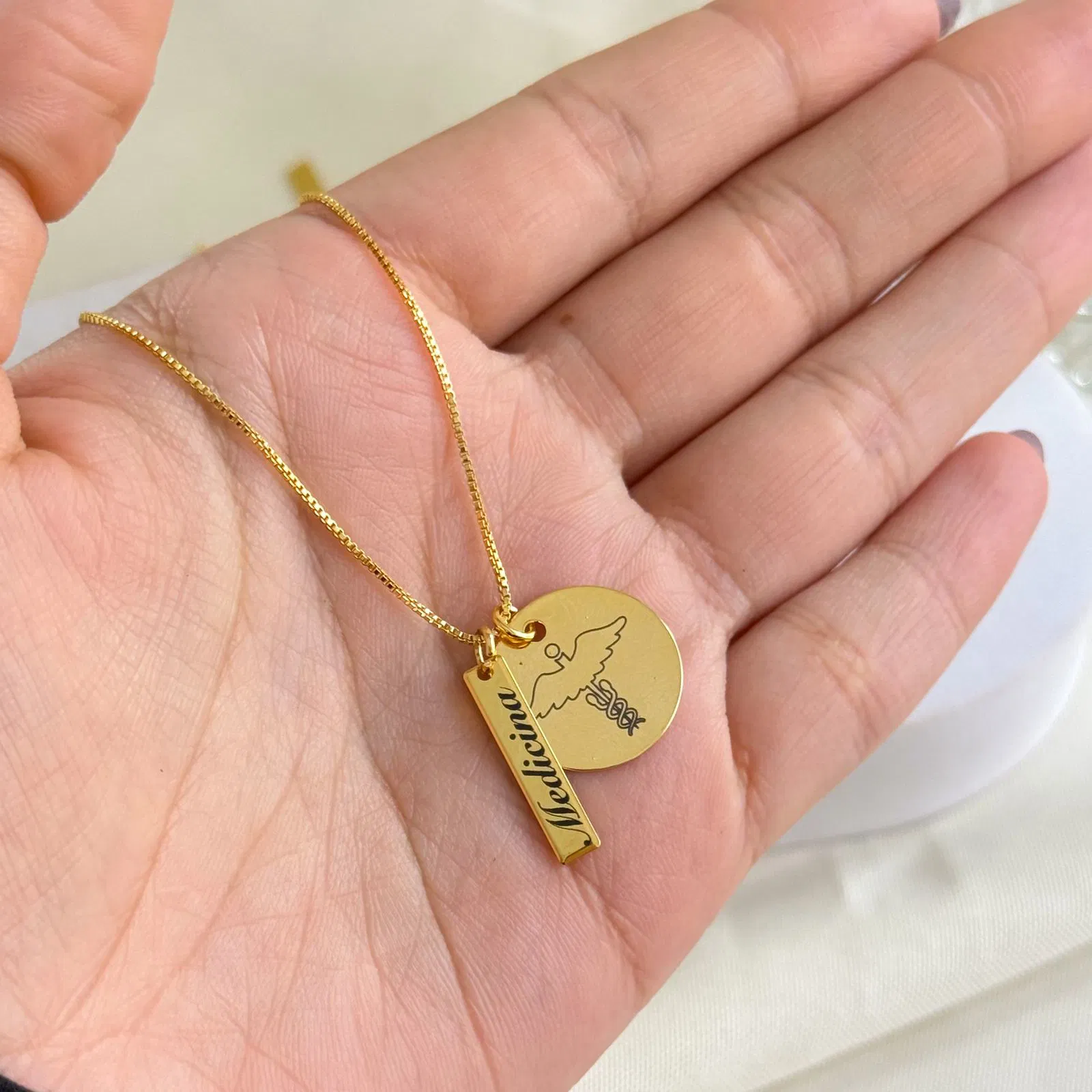 COLAR PERSONALIZADO 2 MEDALHA 17MM E PINGENTE RETANGULAR