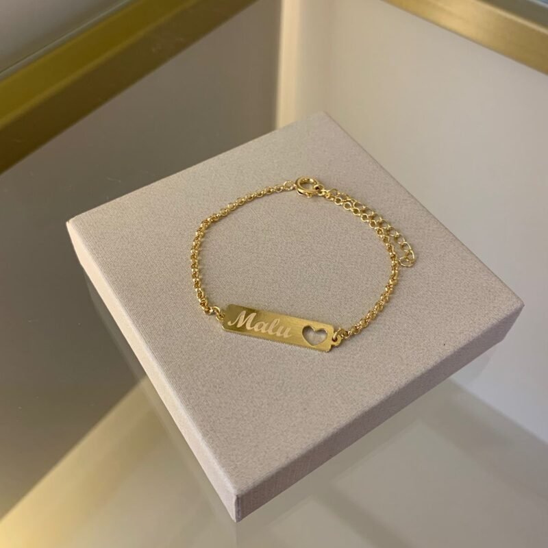 PULSEIRA INFANTIL FEMININA PERSONALIZADA BANHO OURO 18K