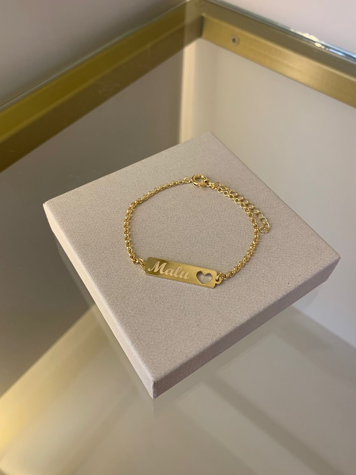 PULSEIRA INFANTIL FEMININA PERSONALIZADA BANHO OURO 18K