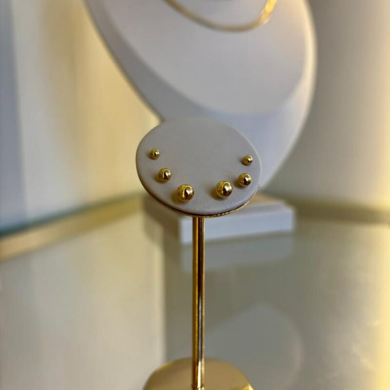 Trio Brinco Bolinha lisa Banho Ouro 18k