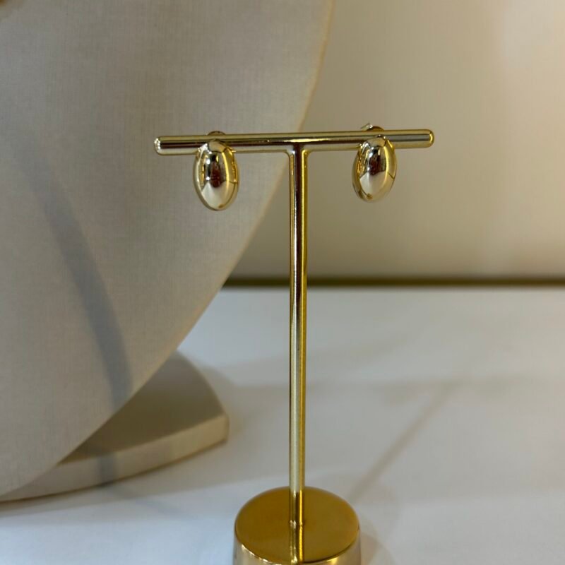 Brinco Oval Redondo Banho Ouro 18k