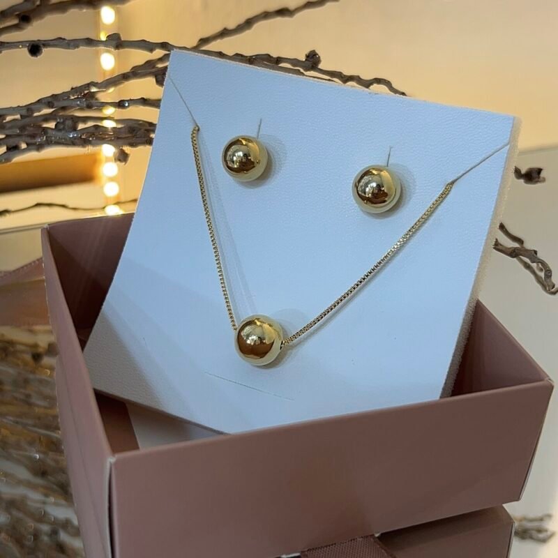 Conjunto de Semijoias Esfera Bola Banhado a Ouro 18K