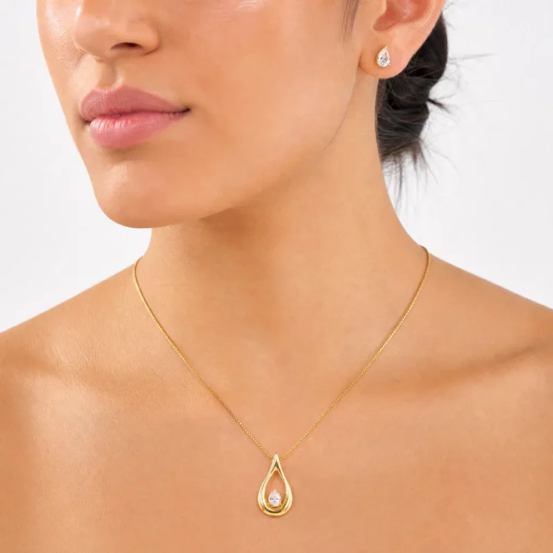 Conjunto de Semijoias Pedra Cristal Citrino Banhado a Ouro 18K