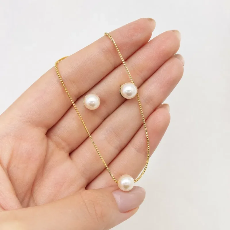 Conjunto bolinha perola de Semijoias Banhado a Ouro 18K