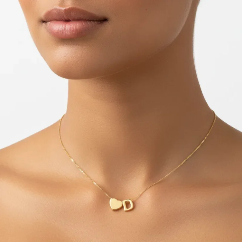 Colar Letra Inicial + Coração Personalizado Banhado a Ouro 18k