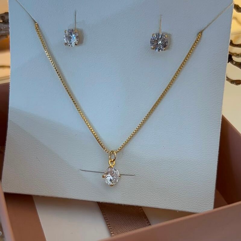 Conjunto de Semijoias Ponto de Luz (P) Banhado a Ouro 18K