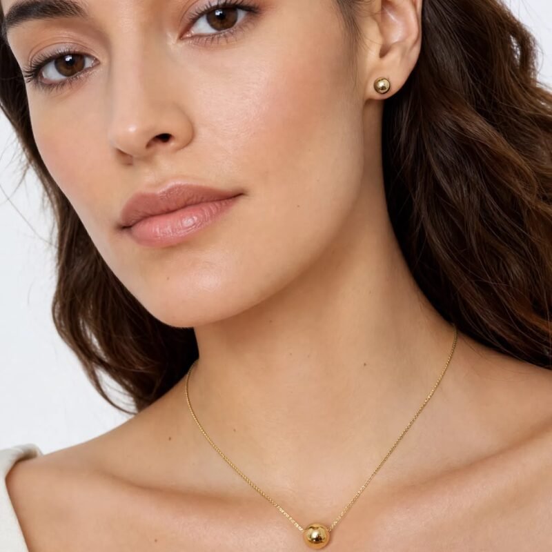 Conjunto de Semijoias Esfera Bola Banhado a Ouro 18K
